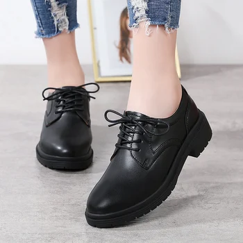 2023 Nové Módne Ženy Originálne Kožené Topánky na Jar Jeseň Black Oxford Topánky Dámske Moccasin Platformu Čipky Ploché Office Topánky
