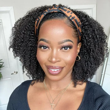 Kinky Afro Kučeravé Ľudské Vlasy Hlavový Most Parochňu Pre Čierne Ženy Prirodzené Farby Glueless Plný Manchine Šatku Parochne Celý Stroj Vyrobený Vlasy