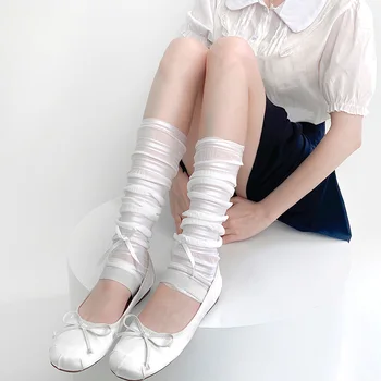 Japonský Lolita Biele Lýtka Ponožky Legíny Čipky Leg Warmers Ženy, Dievčatá Roztomilý Balet Ponožky Boot Putá Letné Ponožky Rukáv Kryt