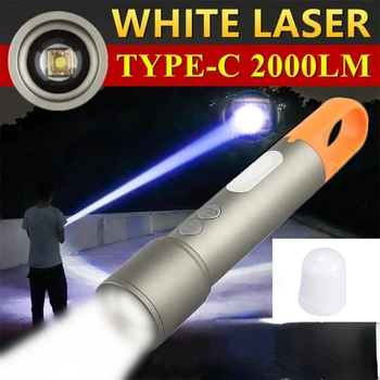 2000l Dlhé Vzdialenosti 800M Silný Blesk Biela Laserová Led Baterkou Usb-C Nabíjateľná Zoom Prenosné Reflektory pre Tábor Turistika