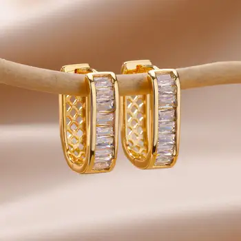 U-tvarované Náušnice Zirkón Pre Ženy kórejský Módne Nehrdzavejúcej Ocele Pozlátené Geometrické Náušnice 2023 Nové Luxusné Svadobné Šperky