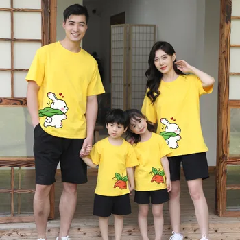Kórejský Rodiny Zodpovedajúce Oblečenie Cartoon Tees Bavlna T-shirt Deti Mama Dcéru, Syna, Košele, Letná Otec, Mama Topy Rodič-dieťa Oblečenie