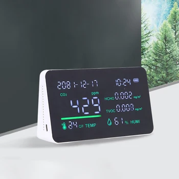 Digitálny Kvality Ovzdušia Monitor Veľký Displej CO2 HCHO TVOC Plynu Detektor Hodiny s Dátumom pre Domáce Indoor/Skleník/Sklad