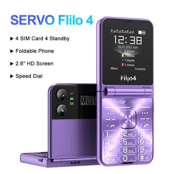 SERVO Flilo4 Flip Mobil Štyri SIM Karty, GSM Mobilnej Siete Baterka Speed Dial Magic Voice Skladacia Mobilný Telefón Nízka Cena