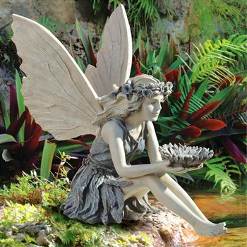 Záhrada Víla Socha Slnečnice Sochy a Figúrky Vtáčie Kŕmidlá Anjel Terénne Dvore Umenie Ornament Živice Vonkajšie Dekorácie