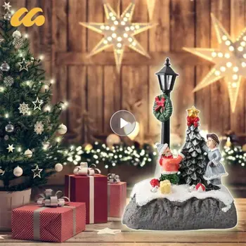 2024 Vianočné Dediny Dom LED Svietiace Snehu Dom Figúrka Živice Hudby Krajiny Krytý Dom Stola Vianočné Ozdoby