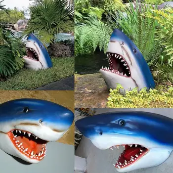 Žralok Socha Vonkajšie Zábavné Silikónové Shark Hlavu Figúrky Záhrada Sôch, Ozdoby Trávnik Dekorácie Na Dvore Dverách Plávanie