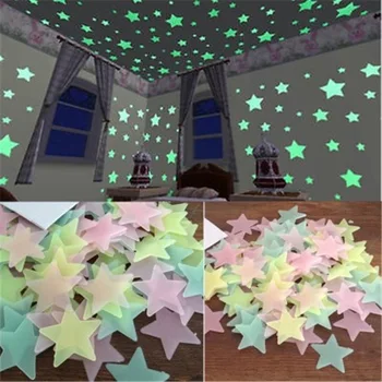 100ks 3D Hviezdy Svietiť v Tme Samolepky na Stenu Svetelný Fluorescenčné Nálepky na Stenu pre Deti Detská Izba Spálňa Strop Domova