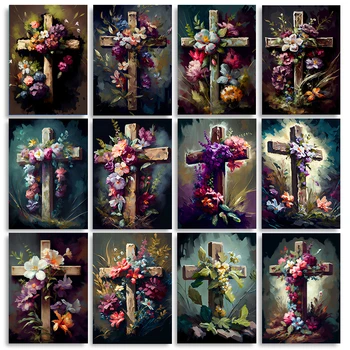 Kresťan, Kríž,kvet,Kvetinové symbol Plagát,plagát Plátno Plagáty a vzorom Plátna Obrazov, na Obývacia Izba Domova