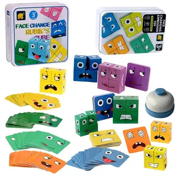 Tvár Zmeniť Hra Tvári Výraz Cube Stôl Hra Drevené Puzzle Montessori Bloky Vzdelávacie Hračky Pre Deti, Myslenie, Logické Bloky