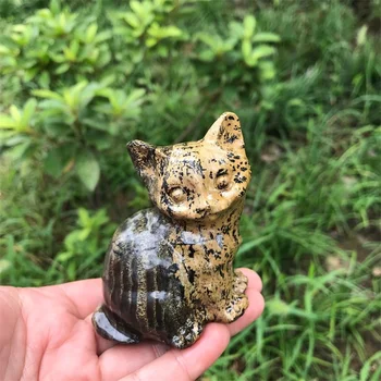 7 CM Prírodný Kamenný Obrázok Mačka Ručne Vyrezávané Sošky Zvierat Crystal Remesiel Pre Domáce Dekorácie Ornament 1pcs