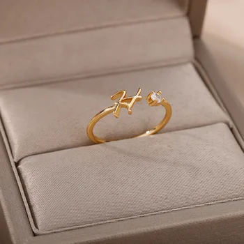 Móda A-Z Listu Nastaviteľné Otvoriť Prstene Pre Ženy Drobné Názov Počiatočné Písmeno Prst Krúžky Estetické Šperky Priateľ Milovníkov Dary