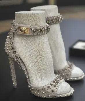 Sexy Drahokamu Pracky Luxusné Sandále Lady Nity Stiletto Vysokým Podpätkom Kolo Prst Šaty, Sandále Ženy, Svadobné Crystal Topánky 2024