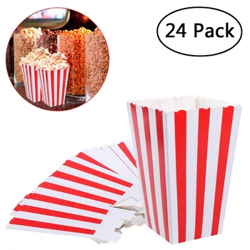 NUOLUX 24pcs Popcorn Boxy Držiteľ Kontajnery, Obaly Papierové Tašky Prúžok Box pre Film, Divadlo Dezert Tabuľky Svadobné Zdvorilosti (Červená)