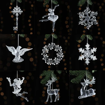 Vianočný Strom Dekorácie Christma Transparentné Akrylátové Elk Anjel Snowflake Visí Prívesok Vianoce Oranment Šťastný Nový Rok 2024