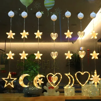 Led Star Mesiac Vianoce prísavky Lampa Vianočné Dekorácie pre Domov Svadobné Party Okna Visí Ozdoby Firmware Nový Rok Darčeky
