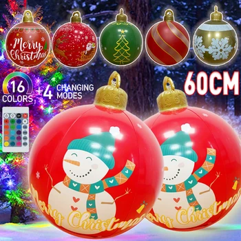 60 cm Vonkajšie Vianočné Svietiace LED Nafukovacie Zdobené Loptu PVC Obrie Veľké Gule Vianočný Strom Dekorácie, Hračky Loptu Vianočný Darček