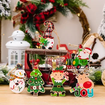Drevené Vianočné Prívesok Visí Cartoon Vianočný Strom Visí Tag Prispôsobiť Santa Claus Snehuliak Gnome Elf Vianočný Strom Prívesok
