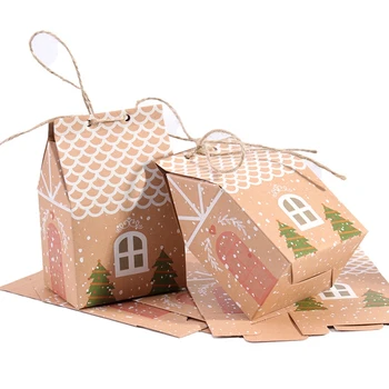 50 Kus Dom Tvar S Lanom Candy Bag Darčeková Taška Kraft Papier Cookie Balenie Box Vianočné Prívesok Party Dekorácie