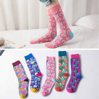 Bavlna Kvetinový Ženy Posádky Ponožky Harajuku Jar Jeseň Bežné Vysoký Vrchol Ženskej Dlhé Ponožky