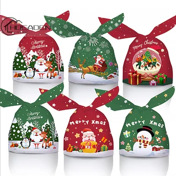 50pcs Králik Ucho Vianočné Cukrovinky Tašky Plastové Cartoon Santa Claus Snehuliak Candy Tašky Vianočné Cookies Darčeky Balenie Dodávky