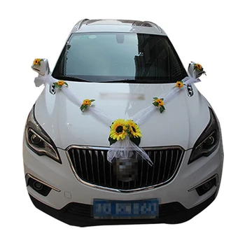 Slnečnica Svadobné Auto Dekorácie Auta predné kvet Umelý Kvet Svadobné Auto Dekorácie Dverí Rukoväť Stuhy Falošné Kvet