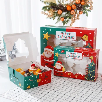 Vianočné Cookie Box S Oknom Cukrovinky Čokoládové Sušienky Obaly Boxy Vianočné Darčekové Balenie Nový Rok Party Liečbu Balenie Box