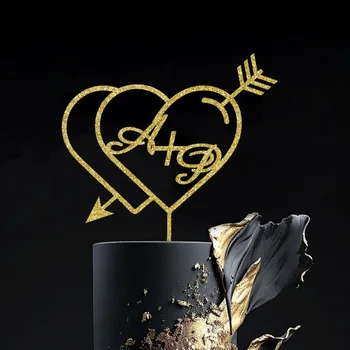 Osobné Láska Svadobnú Tortu Vňaťou Dve Srdce Šípku Laserové rezanie Dreva a Akrylu a Veľká Veľkosť 18-22 cm Vlastné Pán Pani Cake Decoration