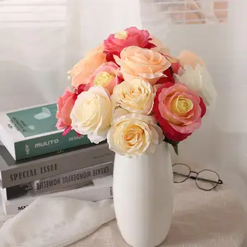 Umelý Kvet Realisticky Ohnuté Voľne Faux Hodvábneho Kvetu Simulácia Ruže Kytice Kvetinový Dekor Pre Domáce