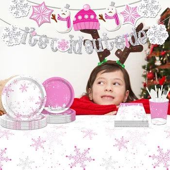 130x220cm Vianočné Ružová Snowflake Jednorazové Tabuľka Kryt Zime Sneh obrus Veselé Vianoce Dekor Šťastný Nový Rok 2024