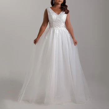 luxusné svadobné šaty bez rukávov Elegantné Appliques svadobné šaty manželstva vestido novia župan de mariee nevesta šaty biele šaty