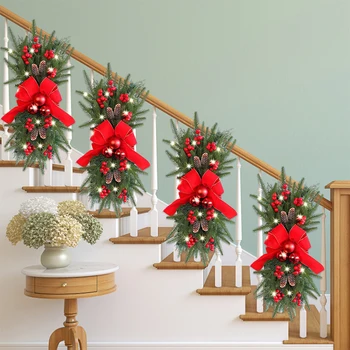 Umelé Vianočné Schodisko Dekorácie sú borovicové šišky s&Bowknot Zvony Vianočný Strom Prívesok pre Schodiskové Dvere Dekorácie