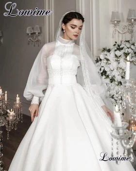 Dubaj Moslimských Čisto Biele Svadobné Šaty Pre Ženy 2023 Dlhé Rukávy Elegantné Svadobné Šaty Jednoduché Svadobné Šaty Vestido De Casamento