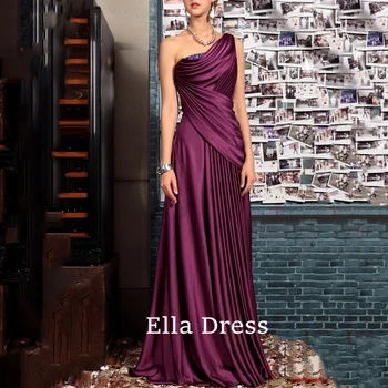 Ella A-line elegantný, jeden-ramenný fialová saténová skladaný dlho formálne šaty vlastné podlahy-dĺžka večerné šaty vhodné pre ženy