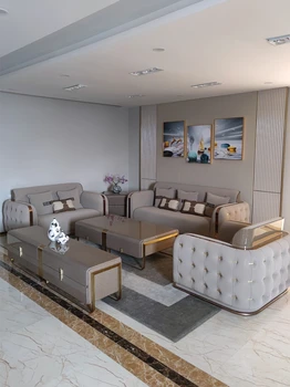Talianska kožená sedačka zmes post-moderný minimalistický villa suite obývacia izba luxusné high-end svetlo luxusný nábytok