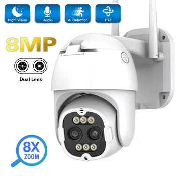 8MP WIFI IP Kamera 4K Vonkajší Duálny Objektív 8x Zoom 2.8+12 mm HD Kamera AI ľuďmi Audio CCTV Bezpečnostné Kamery
