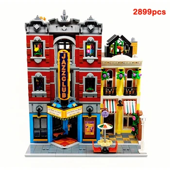 Vytvorenie Jazz Club Expert Pizza Shop MOC Model Modulárny Dom Stavebné Bloky 10312 Kompatibilné 2899 Hračky pre Deti