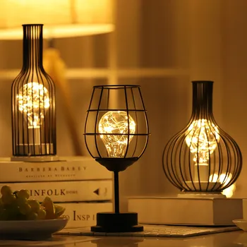 LED Stolná Lampa Fľaša Vína Cup Tabuľka Ľahkých Priemyselných Kovov Železa Moderných Domov Dekoratívne Lampy