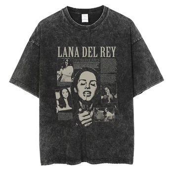 Speváčka Lana Del Rey Grafické Tričko Vysokej Kvality Bavlna Prať Vintage Nadrozmerné Tees Pre Letné Streetwear Muži Ženy Oblečenie