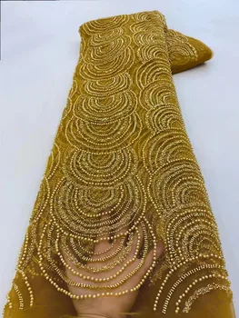 Luxusné, Ručne vyrábané Korálkové Čipky Textílie s Kvetmi Výšivky 3D Materiály Afriky Dubaj Pearl Tylu Šaty Textílie, Čipky Šitie