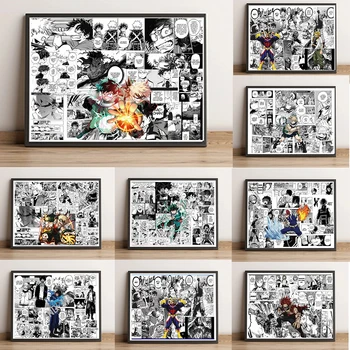 Anime Postavy, môj hrdina akademickej obce plagát bakugo todoroki dabi jastrabov cartoon čiernej a bielej manga Dekorácie Plátno na Stenu Art Decor