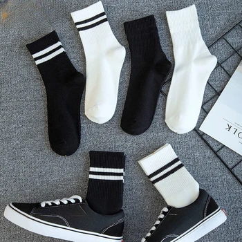 Čierne Biele Pruhované Bavlnené Ponožky Žena Študent Harajuku Hip Hop Skateboard Ponožky, Doplnky, Módne Bežné Unisex Muži Ženy Krátke Ponožky